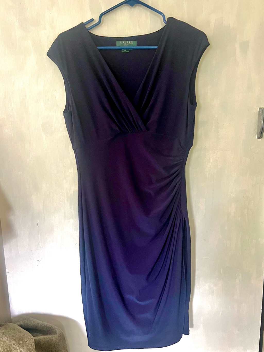 Lauren Ralph Lauren Navy Faux-Wrap Cap Sleeve Dress